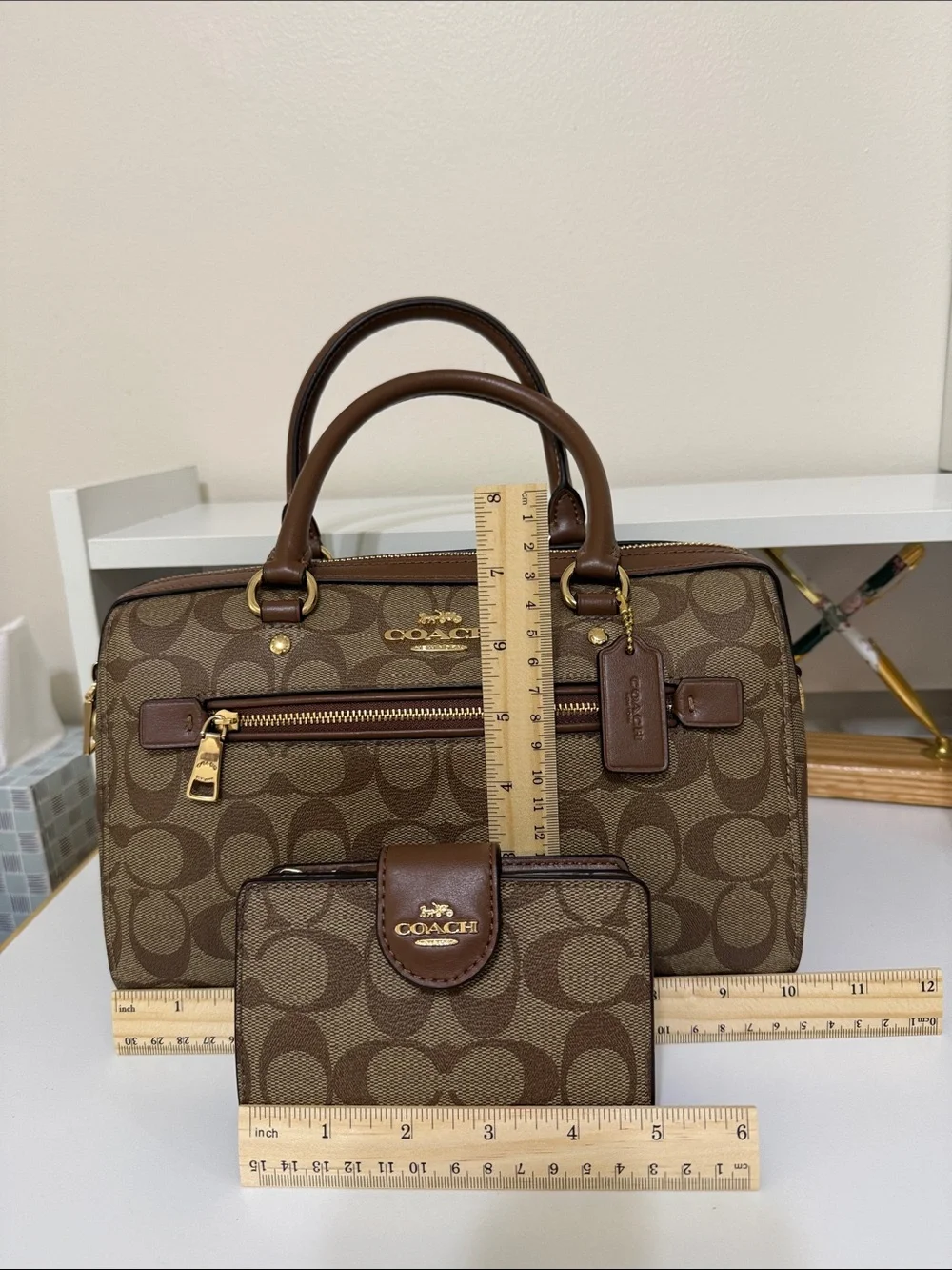 Coach Brown Signature Canvas Satchel and Wallet Set